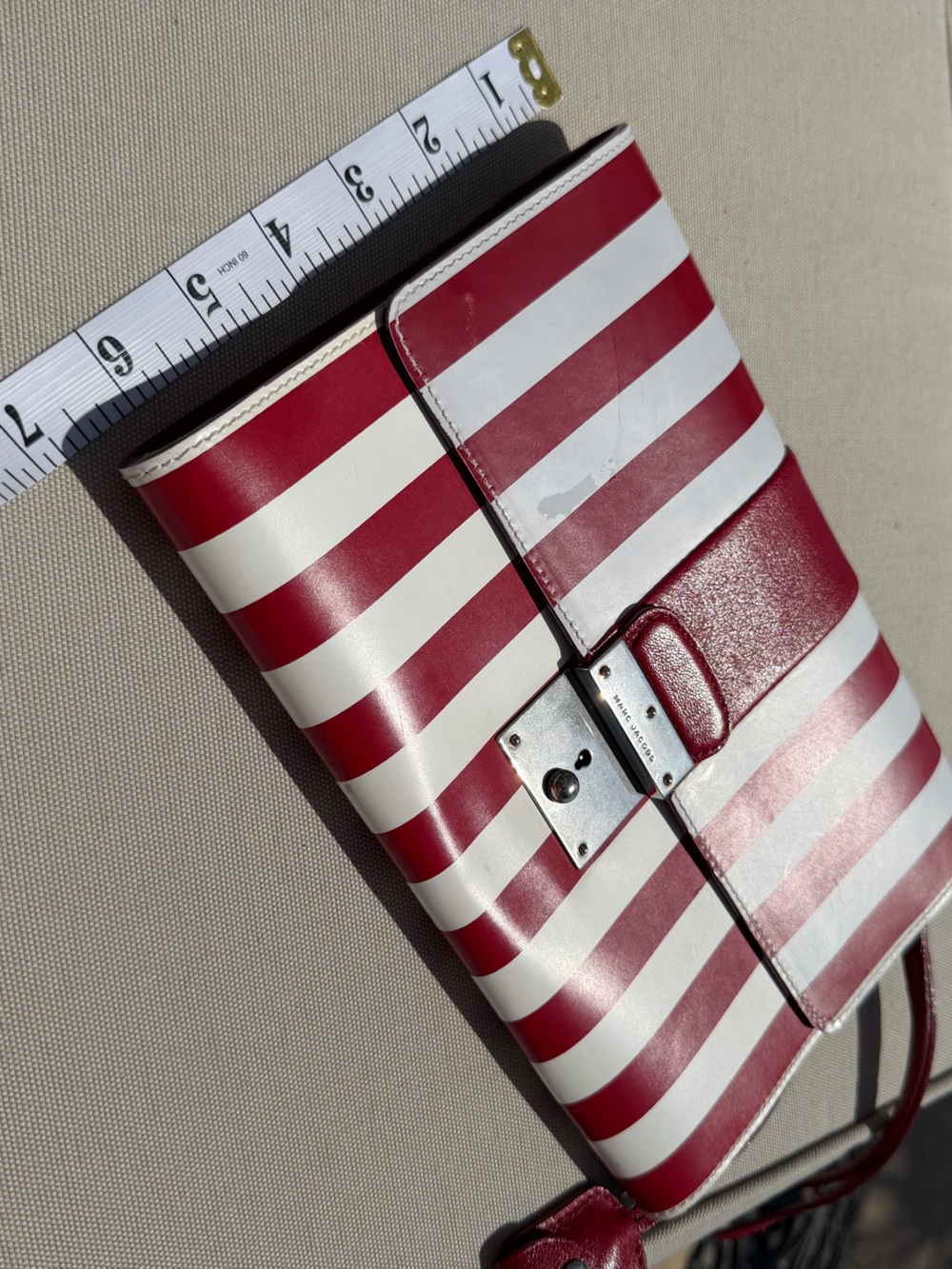 Marc Jacobs Isobel Runway Red White Striped Leather Push Lock Clutch Bag Vintage - Picture 3 of 16
